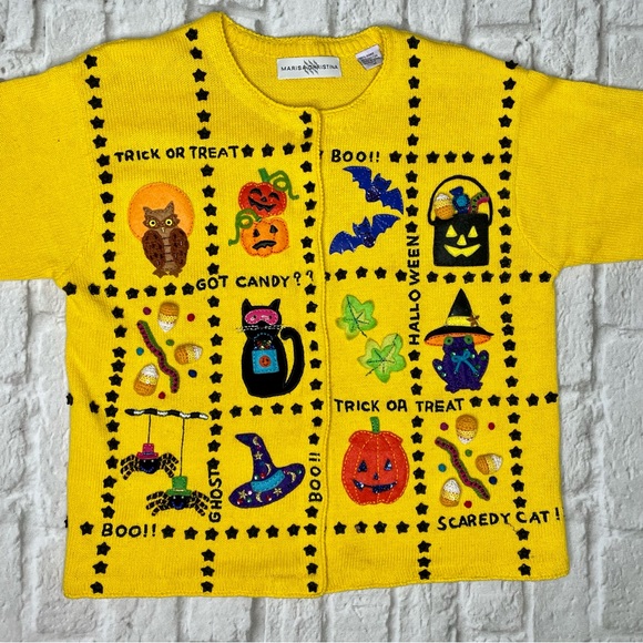 Marisa Christina Halloween Cardigan Sweater Appliqué Mixed Media Sequin Felt - Picture 3 of 15